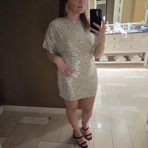 Lulu's Sparkling Silver Mini Dress